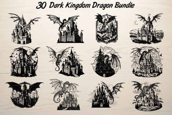 30 Dark Kingdom Dragon Bundle for Graphics and Crafts