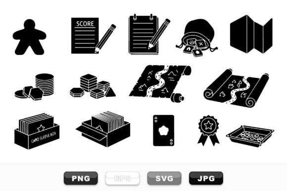 Board Game Components Icons Set for Crafts and Graphics