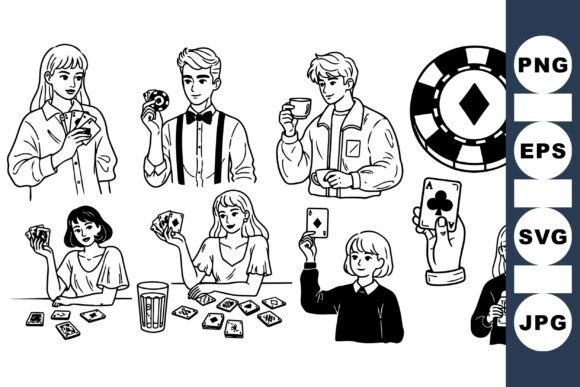 Casual Card Game Player Clipart Set for Crafts and Graphics