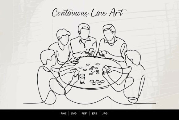Continuous Line Friends Playing Cards - A Graphic Design Asset for Crafts
