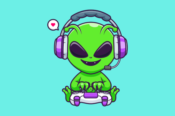 Cute Alien Gaming Cartoon Illustration for Graphics and Illustrations