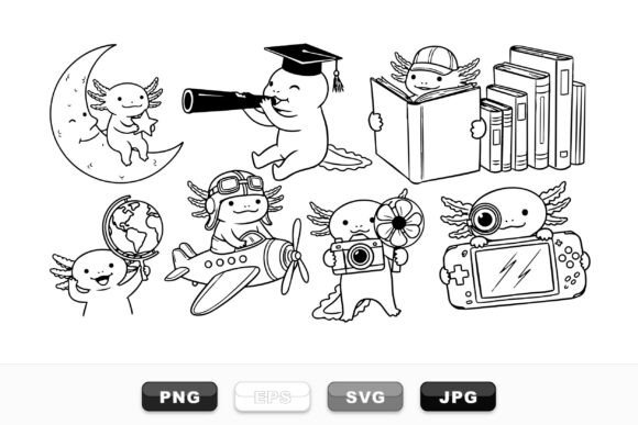 Cute Axolotl Adventure Clipart Set for Crafts and Graphics