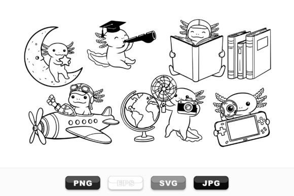 Cute Axolotl Learning Clipart Set for Crafts and Graphics
