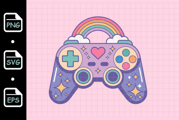 Cute Gaming Controller with Rainbow Graphics