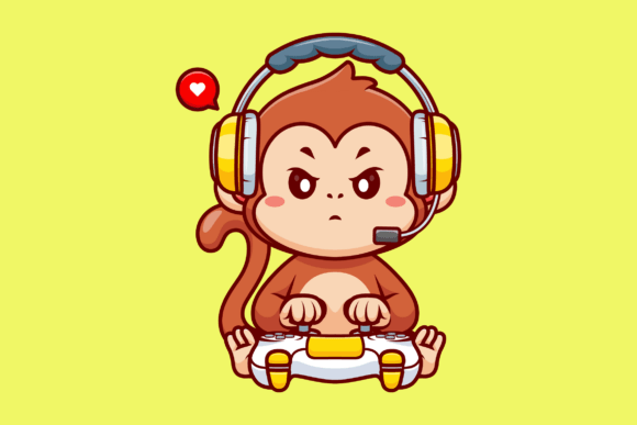 Cute Monkey Gaming Cartoon Illustration for Crafting and Design