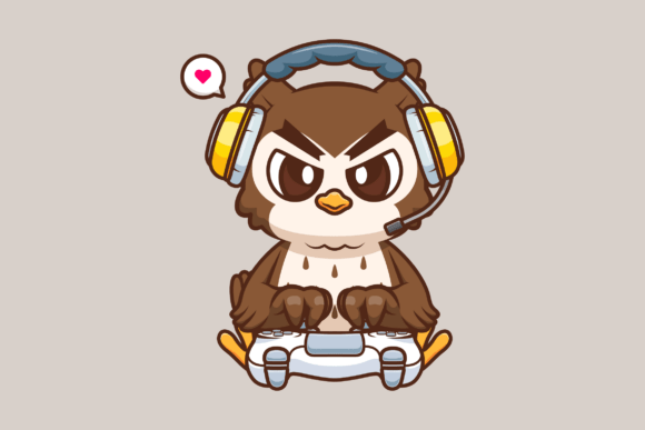 Cute Owl Gaming Cartoon Illustration for Web and Editorial Design