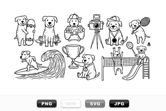 Cute Sporty Dog Vector Set for Crafts and Graphics