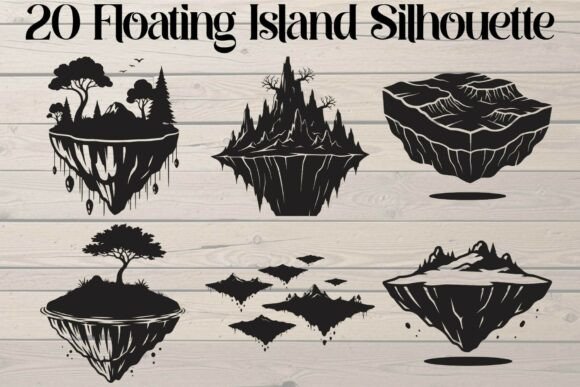 Floating Island Silhouette Graphics for Crafts and Creative Projects