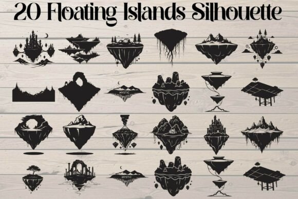 Floating Islands Silhouette Graphics for Crafts and Branding