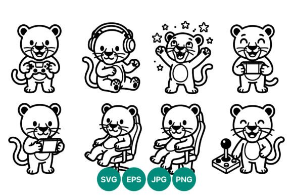 Gaming Cats Line Art Vector - Playful Graphics for Content Creators