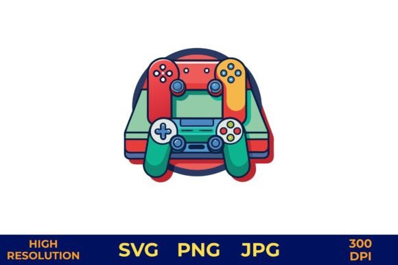 Gaming Console with Controllers Vector Graphics