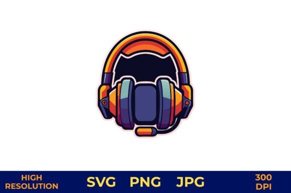Gaming Headset Vector in Rainbow Colors - Vibrant Graphics for Handmade Creations