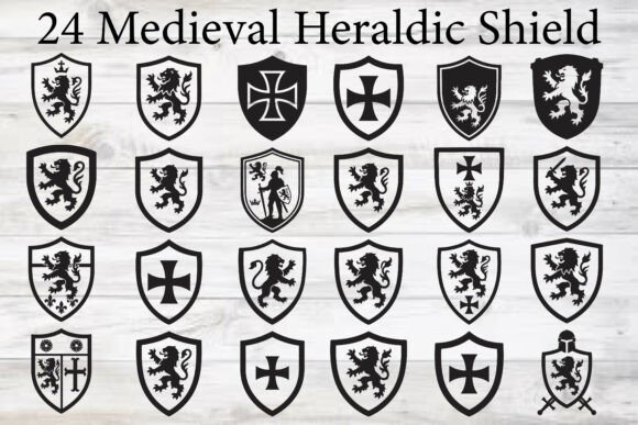 Medieval Heraldic Shield Graphics for Crafts