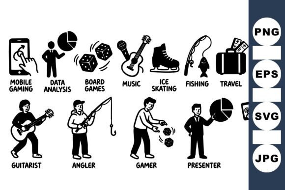 Outdoor Sports and Hobbies Set for Crafts and Graphics