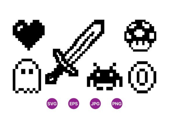 Pixel Art Gaming Icons Pack for Graphics and Illustrations