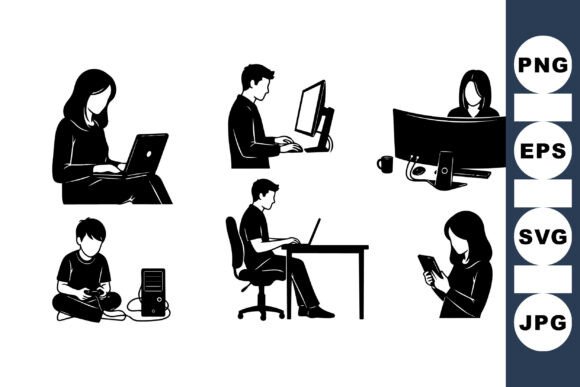 Remote Work Silhouette Vector Set for Crafts and Graphics