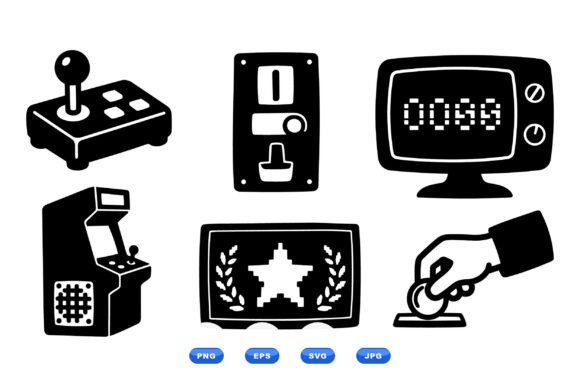 Retro Arcade Game Icon Set for Graphics and Crafts
