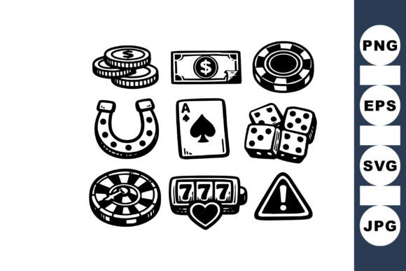 Retro Casino Game Icons for Crafts and Graphics