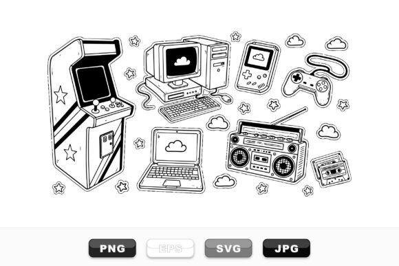 Retro Tech Sticker Clipart Pack for Graphics and Crafts