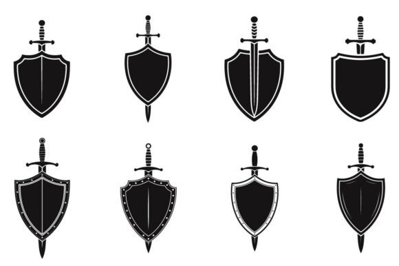 Shield and Sword Silhouette Bundle SVG for Crafts and Graphics