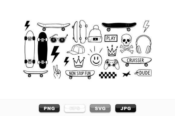 Skateboard Doodle Clipart Set for Creative Branding