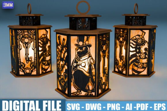 Steampunk Penguin Lantern SVG for Crafts and Graphics
