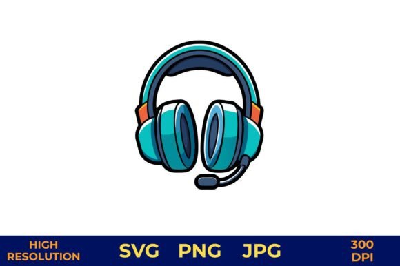 Teal Gaming Headset Vector Illustration for Web and Print