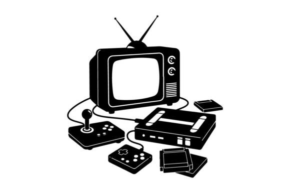 Vintage Television with Gaming Console V Graphics and Illustrations