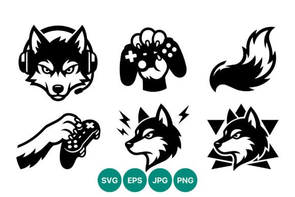 Wolf Gaming Controller Vector Icons for Graphics and Illustrations